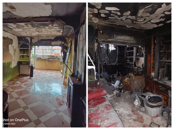 Limpieza y desescombro de vivienda tras incendio